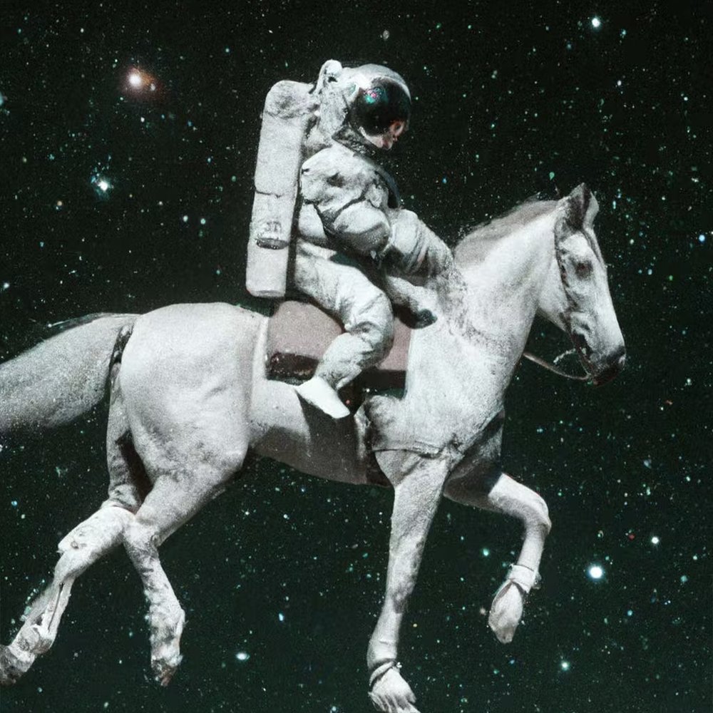 米塔族 mAI 系列作品：宇航员骑乘白马穿行星空